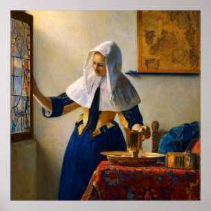 Jonge vrouw met een waterkan van Vermeer Poster