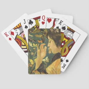 Jonge vrouw met mooie vlinders pokerkaarten