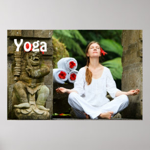 Jonge vrouw oefent yoga poster