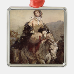 Jonge vrouw op een paard metalen ornament