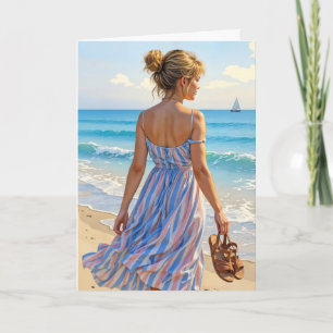 Jonge vrouw op het strand kaart