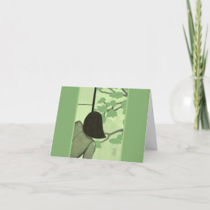 Jonge vrouw op Shoji Screen SUMMER Blank Note Kaart