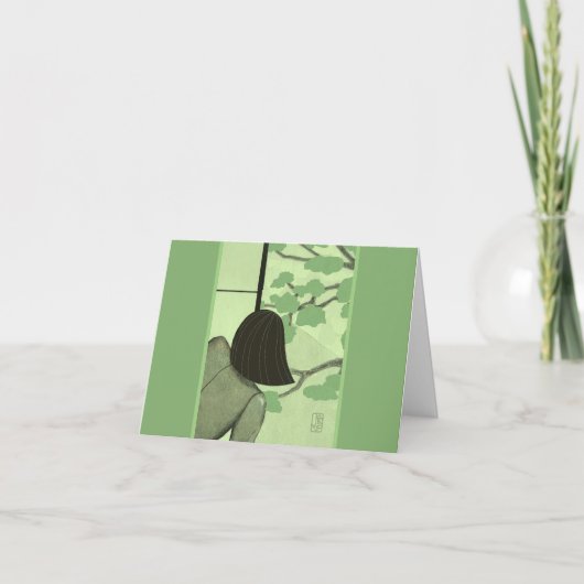 Jonge vrouw op Shoji Screen SUMMER Blank Note Kaart (Voorkant)