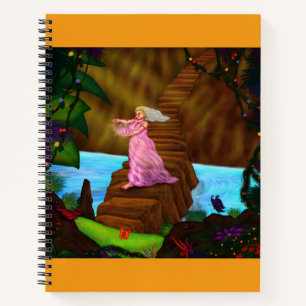 Jonge vrouw schilderen die over de brug loopt notitieboek