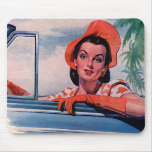 Jonge vrouw uit 1940 in auto muismat