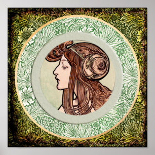 Jonge vrouw van Alphonse Mucha Poster