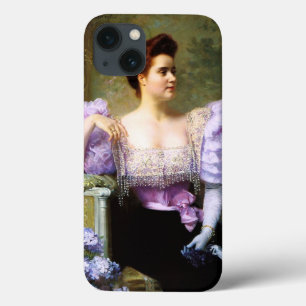 Jonge vrouw van een boeket van hydrangeas iPhone 13 hoesje