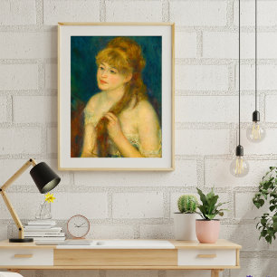 Jonge Vrouw Vlechten Haar Haar Door Renoir Perfect Poster