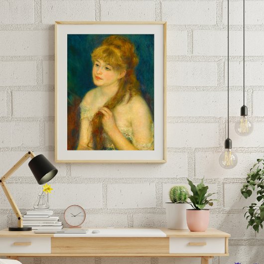 Jonge Vrouw Vlechten Haar Haar Door Renoir Perfect Poster