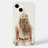 Jonge Vrouw Waterverf in Daisy Field Case-Mate iPhone Case (Achterkant)