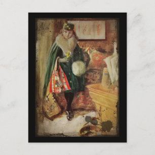 Jonge vrouwelijke reiziger briefkaart