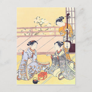 Jonge Vrouwen die Kitsune spelen -kitsune-ken Briefkaart