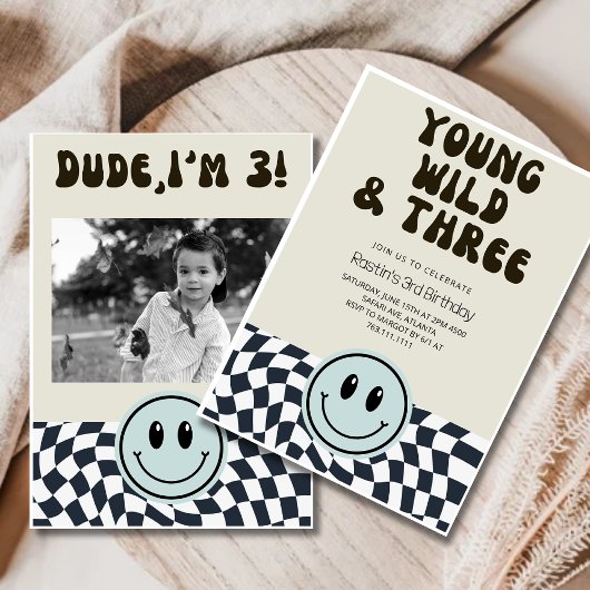 Jonge Wild en Drie Retro Jongens 3e Verjaardag Kaart