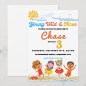 Jonge wilde dieren en drie strandfeesten kaart (Voorkant / Achterkant)