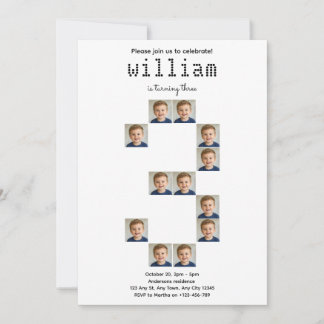 Jonge Wilde & Drie Foto Verjaardagsuitnodiging Kaart