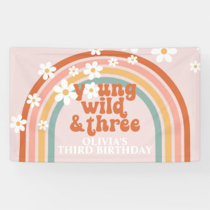 Jonge Wilde Drie Groovy Regenboog Madelief Verjaar Spandoek
