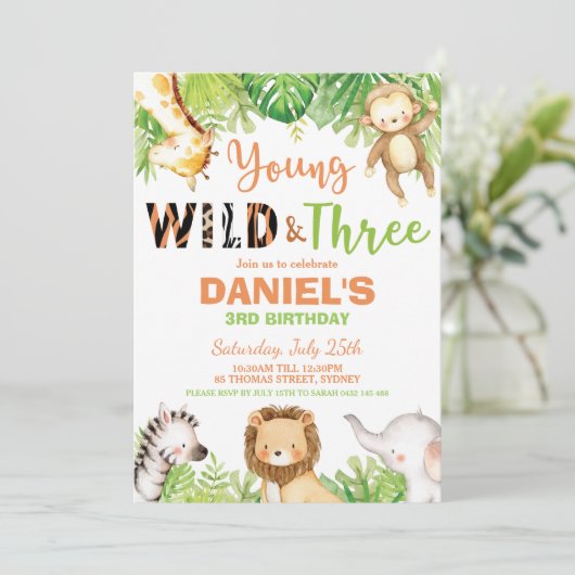 Jonge wilde en drie derde verjaardag Oerwoud diere Kaart (Staand voorkant)