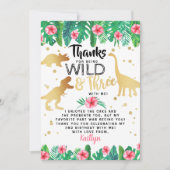 Jonge wilde en Drie Dinosaur-meisjes Derde verjaar Bedankkaart (Voorkant)