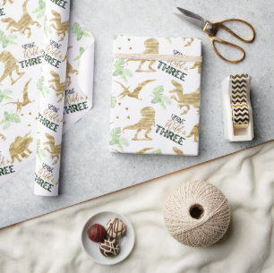 Jonge wilde en Drie Elegant gouden Dinosaur Cadeaupapier