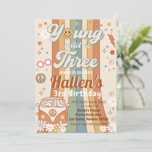 Jonge wilde en Drie Groovy-regenboogdag 3e verjaar Kaart (Staand voorkant)