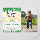 Jonge wilde en Drie Oerwouden jongens 3e verjaarda Folie Uitnodiging (Voorkant)