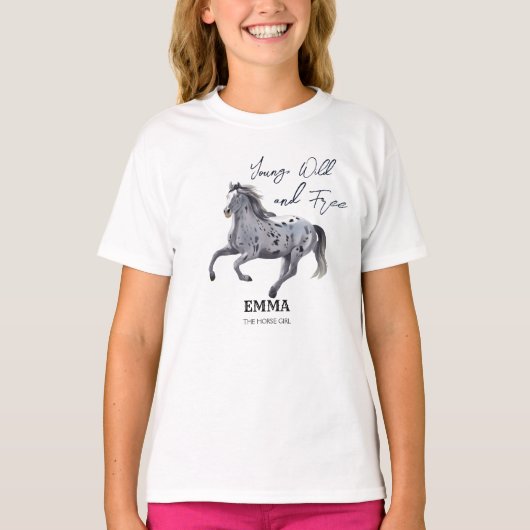 Jonge wilde en gratis galoping Appaloosa verjaarda T-shirt (Voorkant)