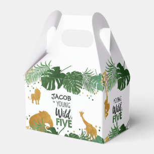Jonge wilde en vijf Safari-dieren, padvurenbox Bedankdoosjes