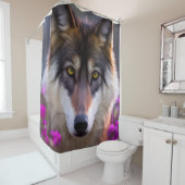 Jonge wolf in fuchsia roze bloemen douchegordijn (In situ)
