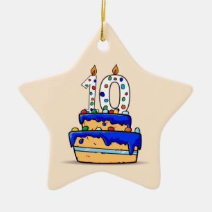 Jongen 10e verjaardag, 10 op de zoete blauwe Cake Keramisch Ornament