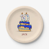 Jongen 10e verjaardag, 10 op de zoete blauwe Cake Papieren Bordje (Voorkant)