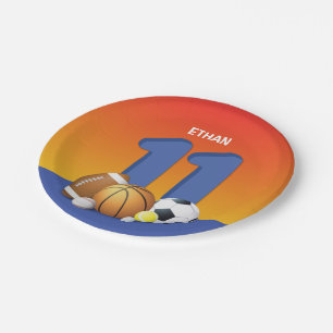 Jongen 11th Birthday Sports Balls Papieren Bordje