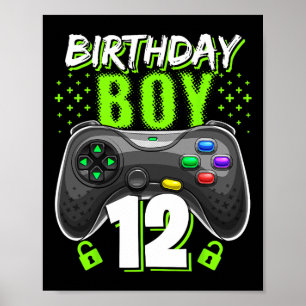 Jongen 12 Videospelbesturing Gamer 12e verjaardag Poster