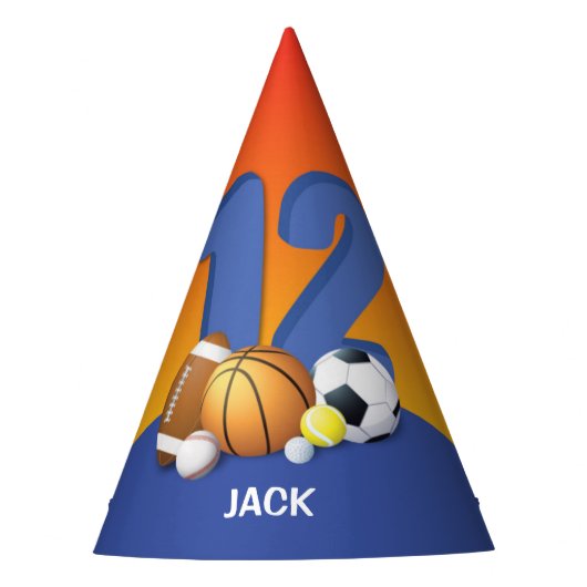 Jongen 12e verjaardag Sportbannen Feesthoedjes (Voorkant)