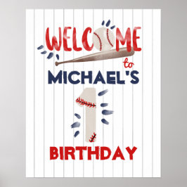 Jongen 1e Baseball Birthday Welkom Poster