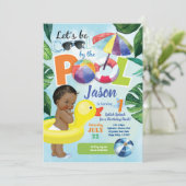 Jongen 1e eerste verjaardag poolparty tropisch kaart (Staand voorkant)