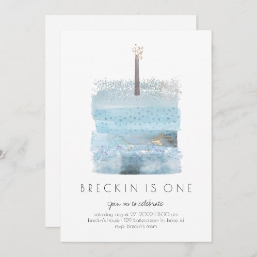 Jongen 1e verjaardag uitnodiging | Blauw eerste we (Voorkant / Achterkant)