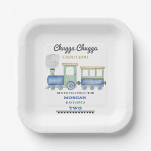Jongen 2e verjaardag Blue Train Chugga Choo Papieren Bordje