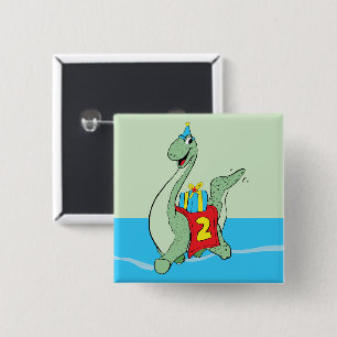 Jongen, 2e verjaardag dinosaurus vierkante button 5,1 cm