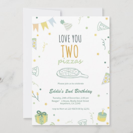 Jongen 2e verjaardag Pizza Party Uitnodiging Blauw (Voorkant)