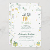 Jongen 2e verjaardag Pizza Party Uitnodiging Blauw (Voorkant / Achterkant)