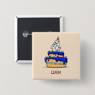 Jongen 4e verjaardag, 4 op de zoete blauwe Cake Vierkante Button 5,1 Cm