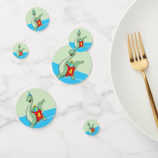 Jongen, 4e verjaardag dinosaurus confetti (Groep)