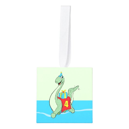 Jongen, 4e verjaardag dinosaurus kubus ornament (Voorkant)