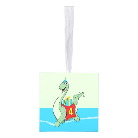 Jongen, 4e verjaardag dinosaurus kubus ornament (Rechts)