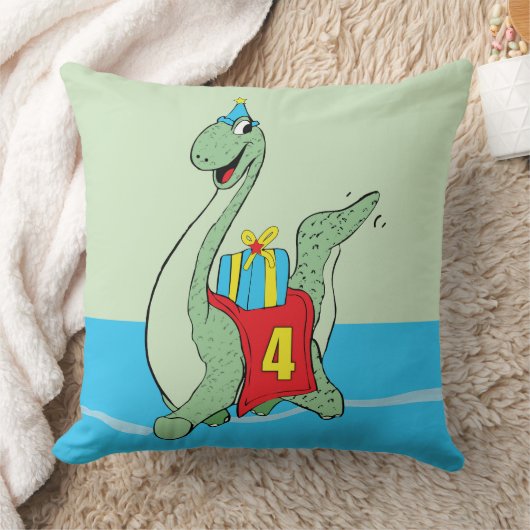 Jongen, 4e verjaardag dinosaurus kussen (Deken)