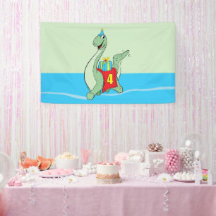Jongen, 4e verjaardag dinosaurus spandoek