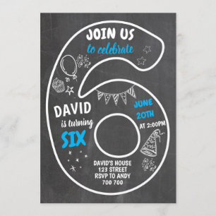 Jongen 6e verjaardag zesde bord nummer blauw kaart