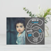 Jongen 6th Birthday Chalkboard met foto Number Blu Kaart (Staand voorkant)