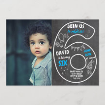 Jongen 6th Birthday Chalkboard met foto Number Blu