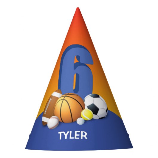 Jongen 6th Birthday Sports Balls Feesthoedjes (Voorkant)